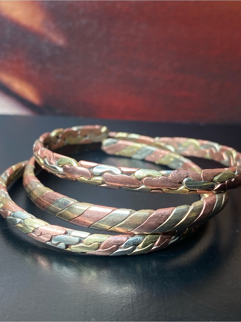 🍇Vintage Nepal Tibet Silver Copper Brass Cuff Bracelets Set of 3